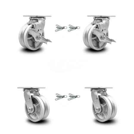 Service Caster 5 Inch V Groove Semi Steel Caster Set with Roller Bearings 4 Swivel Lock 2 Brake SCC-30CS520-VGR-TLB-BSL-2-BSL-2
